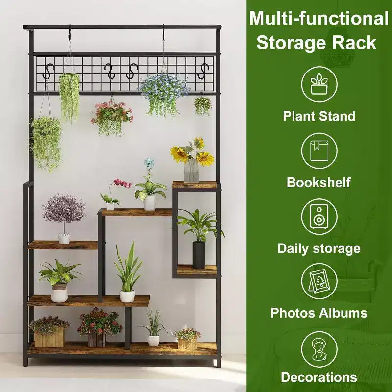 Support à plantes, étagère métallique à 7 niveaux pour intérieur avec lumières de croissance - Étagère de présentation multi-niveaux pour plantes, décoration, salon