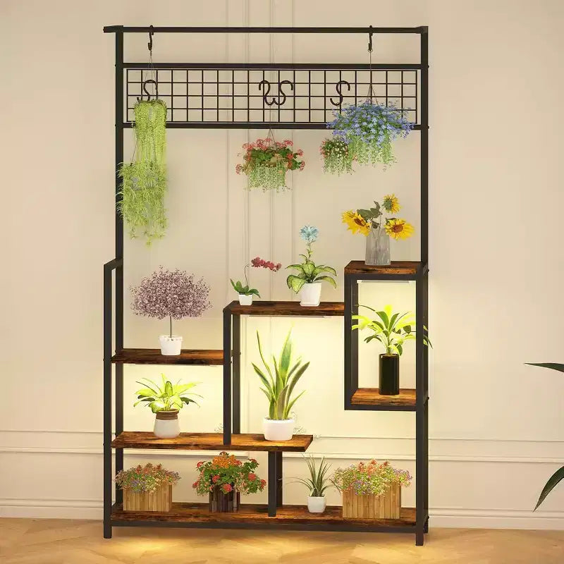 Support à plantes, étagère métallique à 7 niveaux pour intérieur avec lumières de croissance - Étagère de présentation multi-niveaux pour plantes, décoration, salon