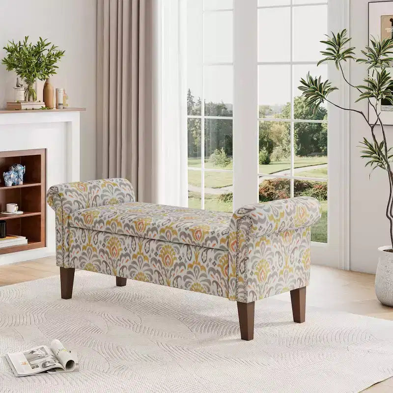 HL Home Furnishings, Pouf de rangement à accoudoirs arrondis