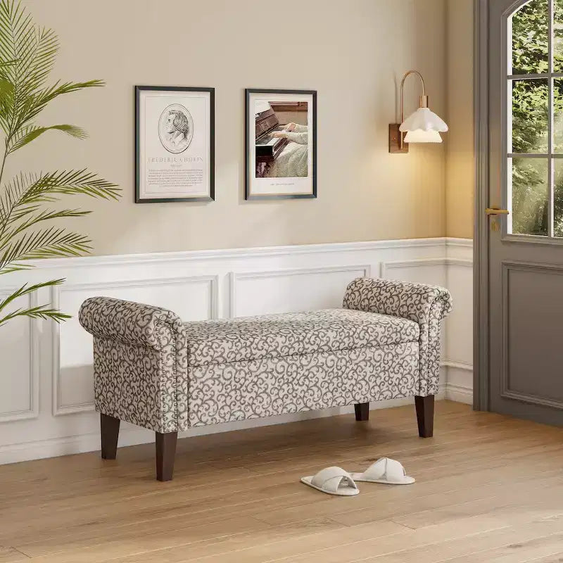 HL Home Furnishings, Pouf de rangement à accoudoirs arrondis