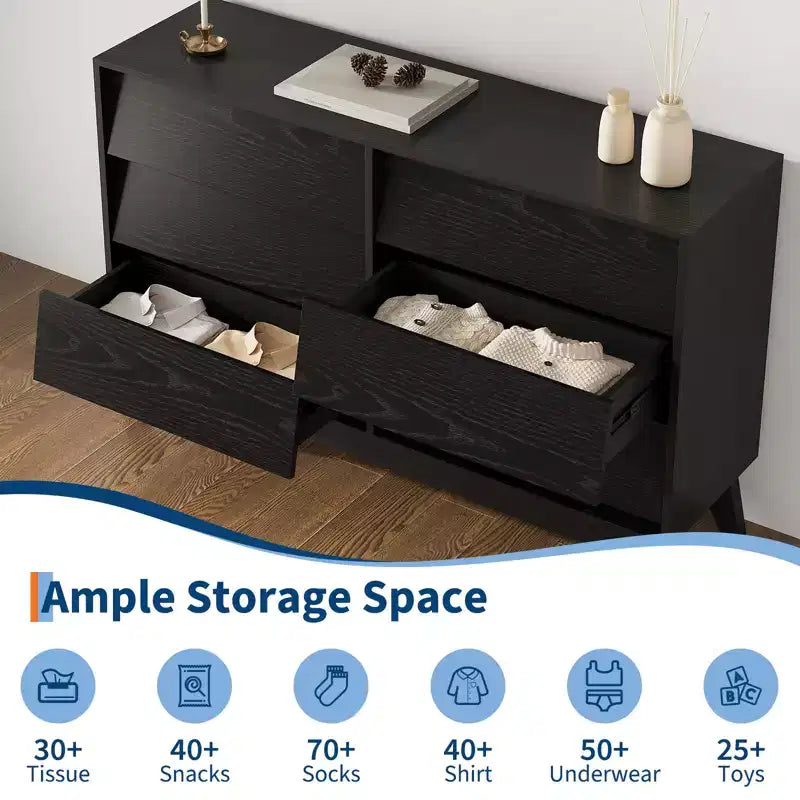Commode 6 tiroirs inclinés en MDF - Meuble de rangement moderne, Meuble de rangement pour la maison, Armoire de rangement pour le bureau, Commode de chambre à coucher, Design peu encombrant