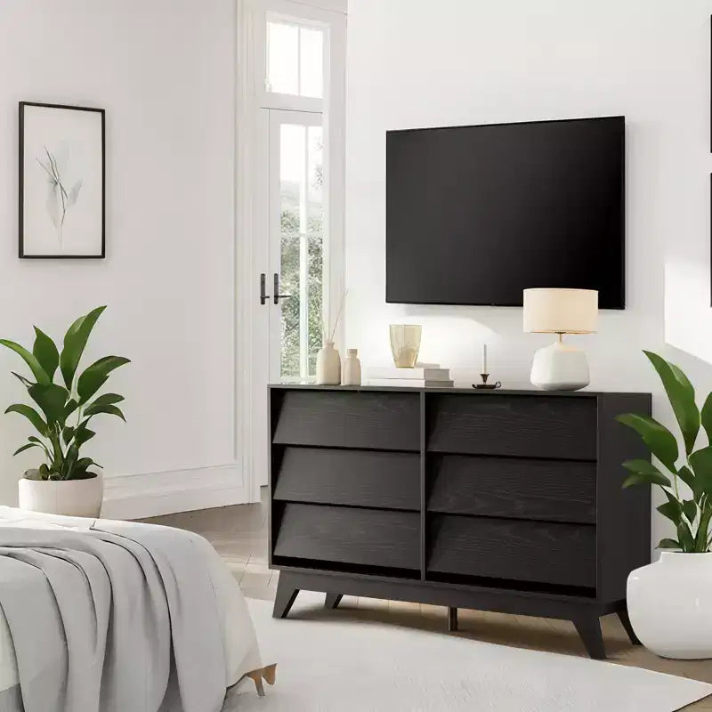 Commode 6 tiroirs inclinés en MDF - Meuble de rangement moderne, Meuble de rangement pour la maison, Armoire de rangement pour le bureau, Commode de chambre à coucher, Design peu encombrant