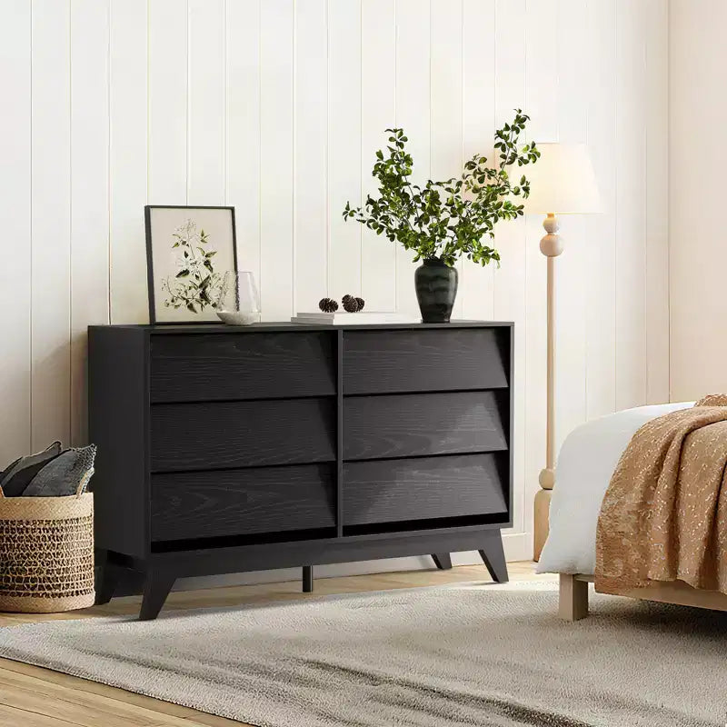 Commode 6 tiroirs inclinés en MDF - Meuble de rangement moderne, Meuble de rangement pour la maison, Armoire de rangement pour le bureau, Commode de chambre à coucher, Design peu encombrant