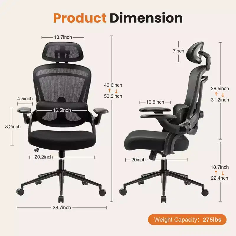 Chaise de bureau Bestier avec support lombaire et appui-tête réglables, chaise d'ordinateur en maille confortable avec accoudoirs relevables souples, chaise de jeu à hauteur réglable