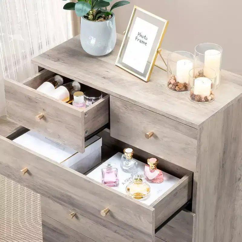 Karl Home Commode à 5 tiroirs en panneaux de particules gris, 66 cm (25,98 po) de largeur