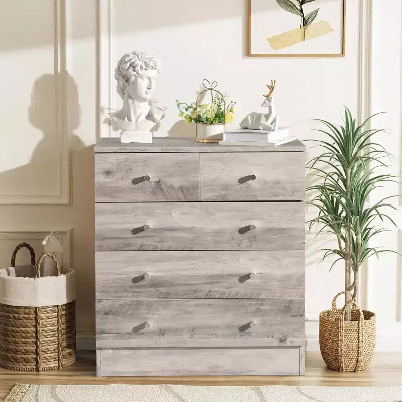 Karl Home Commode à 5 tiroirs en panneaux de particules gris, 66 cm (25,98 po) de largeur