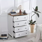 MAYEERTY Armoire de Rangement Moderne avec 4 Tiroirs Haute en Bois pour Salon Couloir Blanc Crème