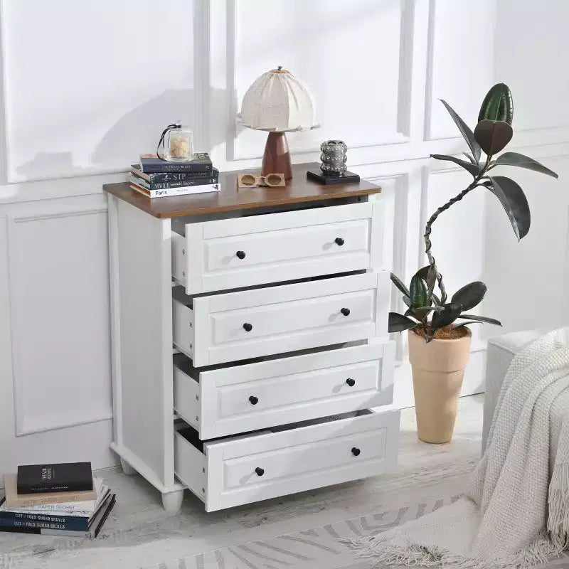 MAYEERTY Armoire de Rangement Moderne avec 4 Tiroirs Haute en Bois pour Salon Couloir Blanc Crème