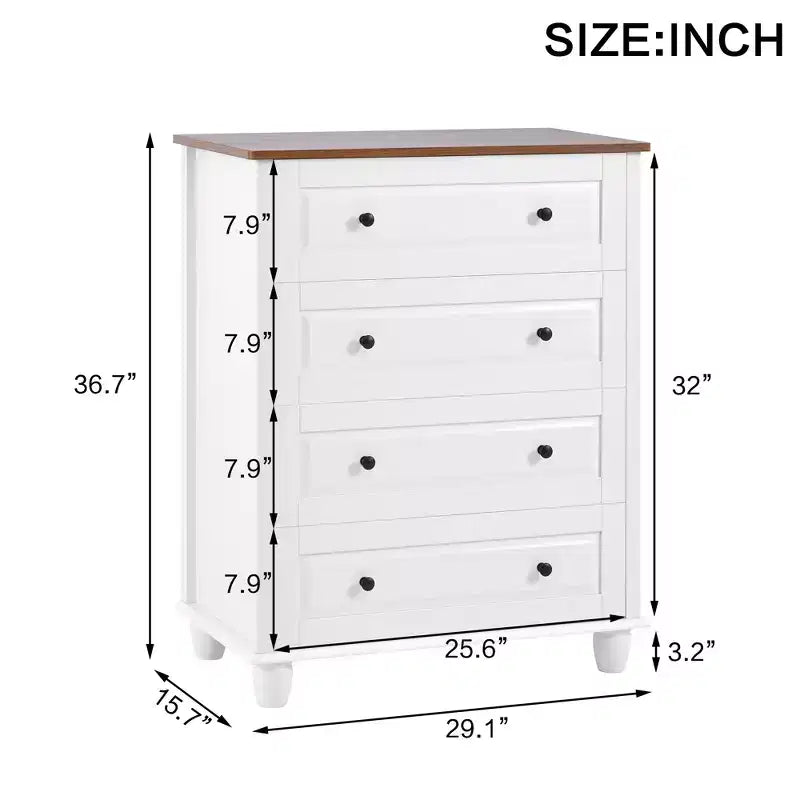 MAYEERTY Armoire de Rangement Moderne avec 4 Tiroirs Haute en Bois pour Salon Couloir Blanc Crème