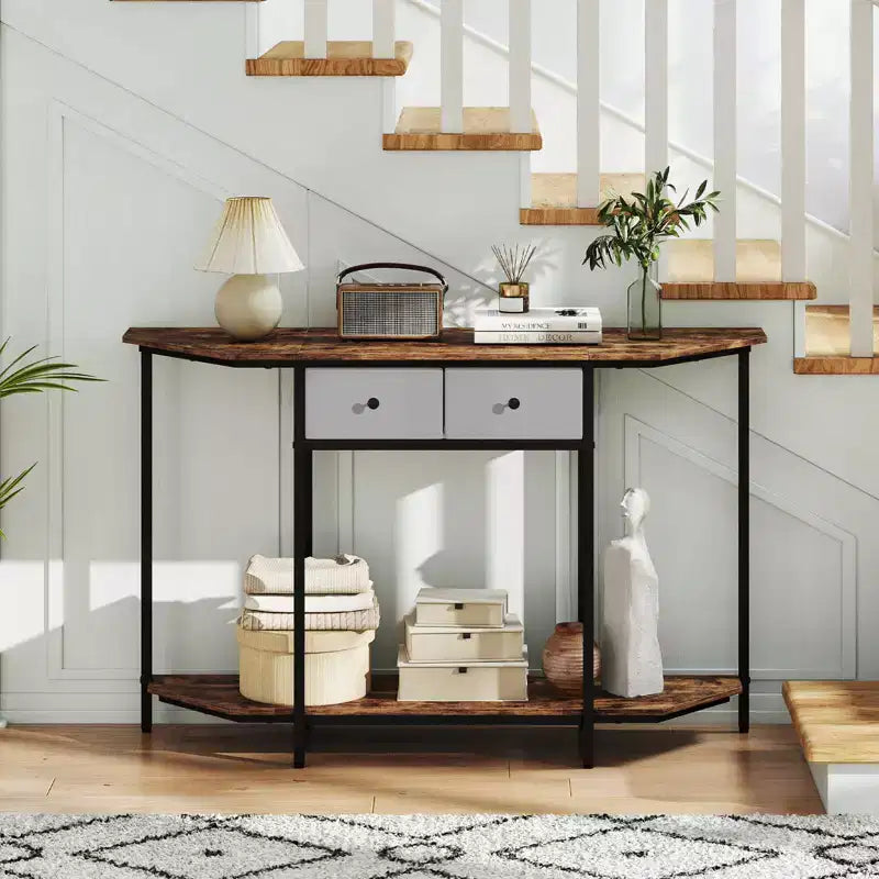 Table console Costway de 51" avec 2 tiroirs, étagère de rangement ouverte et 2 niveaux pour entrée