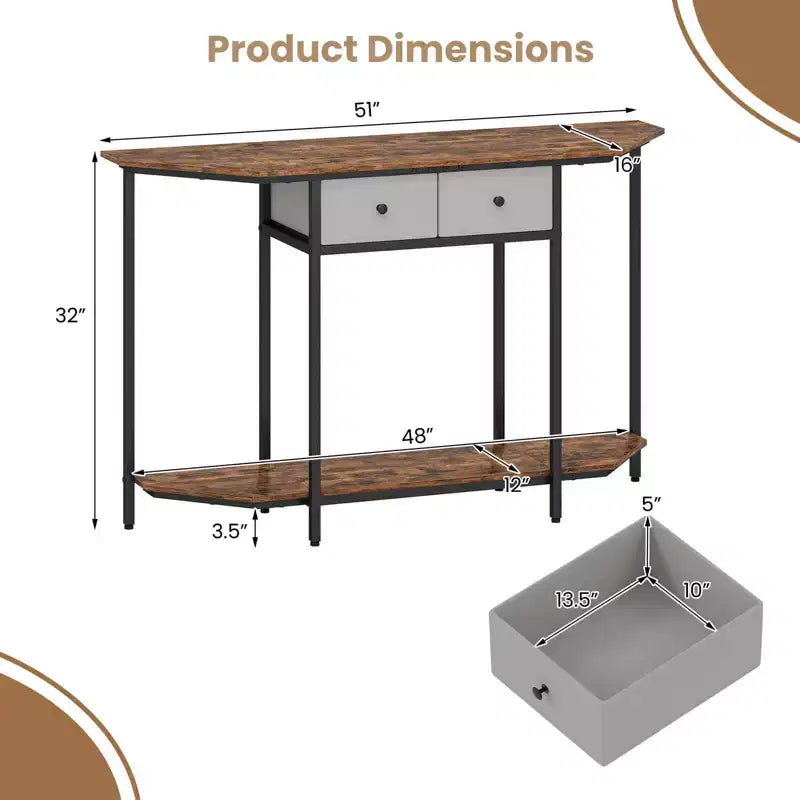 Table console Costway de 51" avec 2 tiroirs, étagère de rangement ouverte et 2 niveaux pour entrée