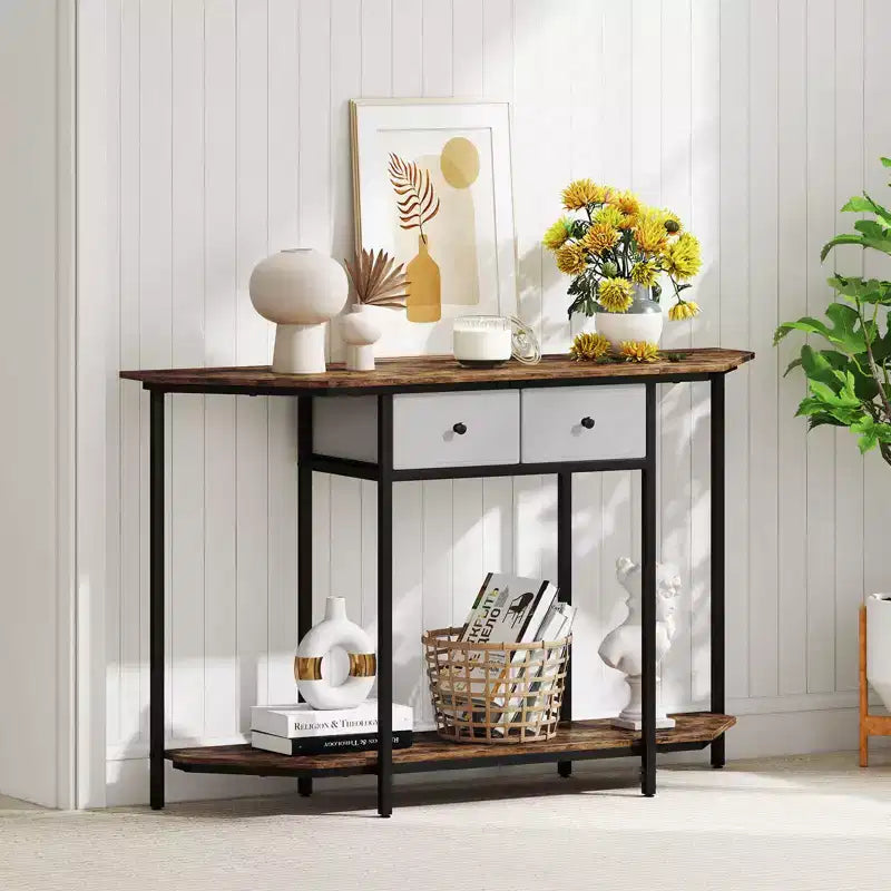 Table console Costway de 51" avec 2 tiroirs, étagère de rangement ouverte et 2 niveaux pour entrée