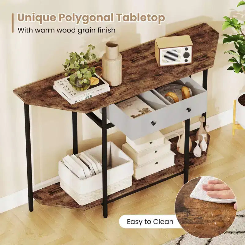 Table console Costway de 51" avec 2 tiroirs, étagère de rangement ouverte et 2 niveaux pour entrée