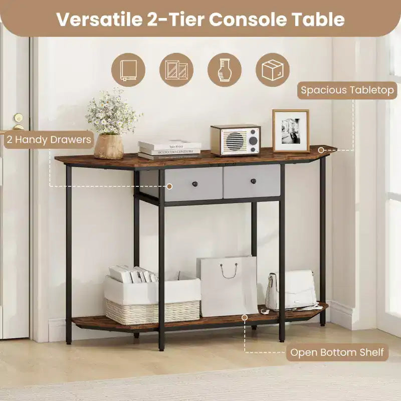 Table console Costway de 51" avec 2 tiroirs, étagère de rangement ouverte et 2 niveaux pour entrée