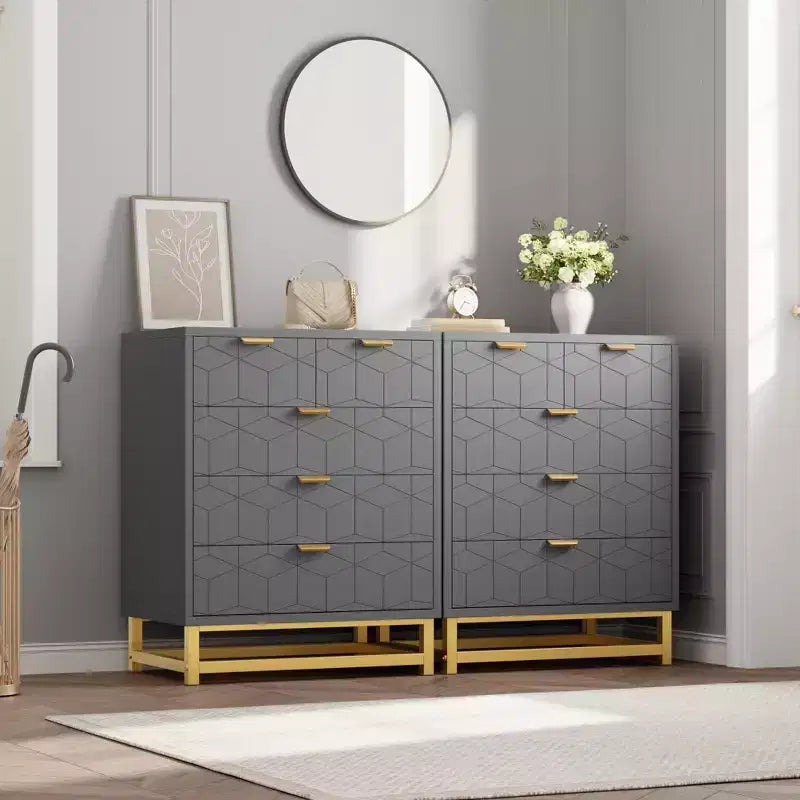 Commode moderne Meuble de rangement avec pieds en métal, grand espace de rangement et 5 tiroirs pour chambre, salon, couloir