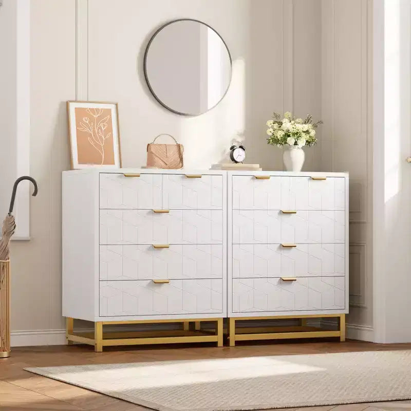 Commode moderne Meuble de rangement avec pieds en métal, grand espace de rangement et 5 tiroirs pour chambre, salon, couloir