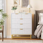 Commode moderne Meuble de rangement avec pieds en métal, grand espace de rangement et 5 tiroirs pour chambre, salon, couloir