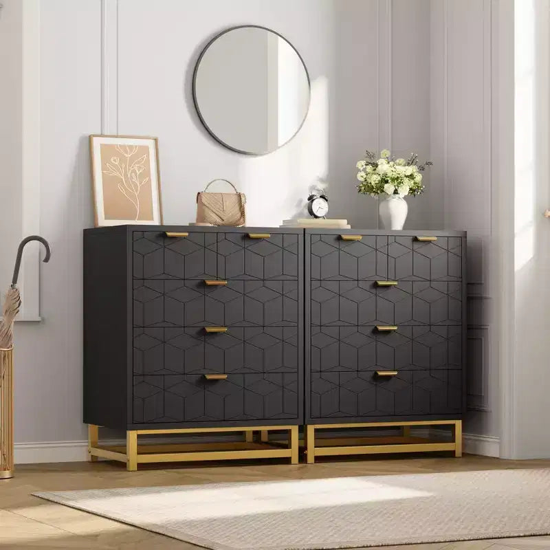 Commode moderne Meuble de rangement avec pieds en métal, grand espace de rangement et 5 tiroirs pour chambre, salon, couloir