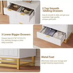 Commode moderne Meuble de rangement avec pieds en métal, grand espace de rangement et 5 tiroirs pour chambre, salon, couloir