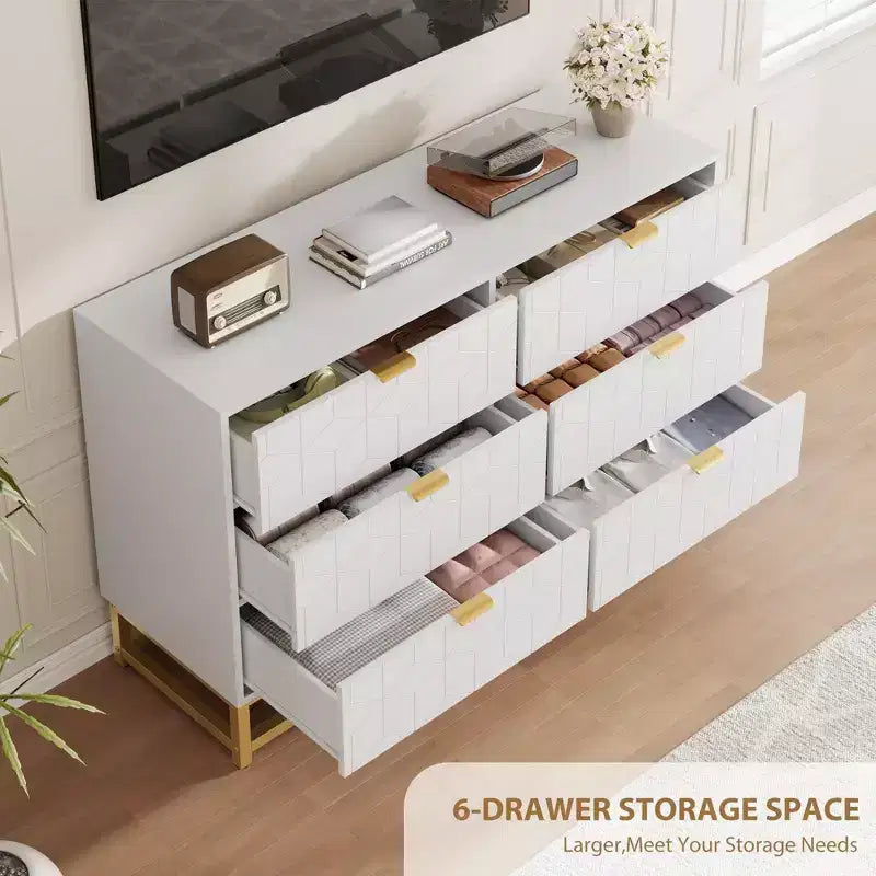 Commode moderne Meuble de rangement avec pieds en métal, grand espace de rangement et 5 tiroirs pour chambre, salon, couloir