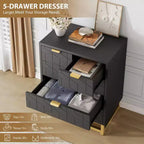 Commode moderne Meuble de rangement avec pieds en métal, grand espace de rangement et 5 tiroirs pour chambre, salon, couloir