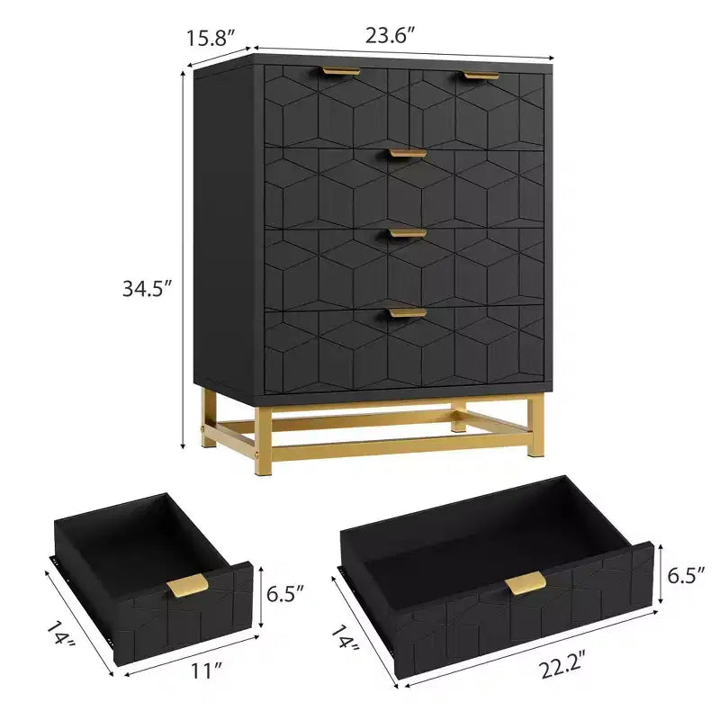 Commode moderne Meuble de rangement avec pieds en métal, grand espace de rangement et 5 tiroirs pour chambre, salon, couloir