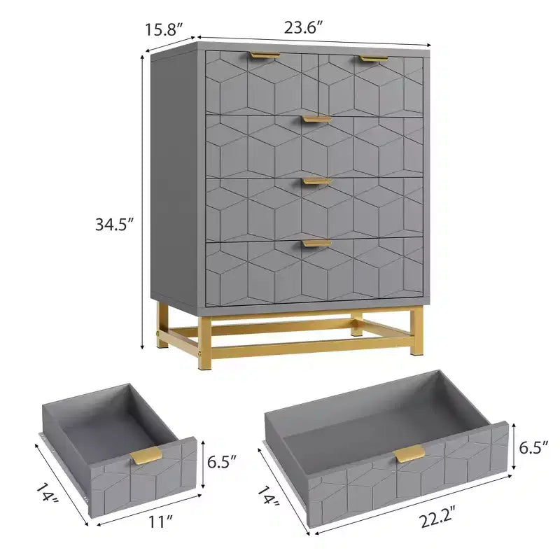Commode moderne Meuble de rangement avec pieds en métal, grand espace de rangement et 5 tiroirs pour chambre, salon, couloir