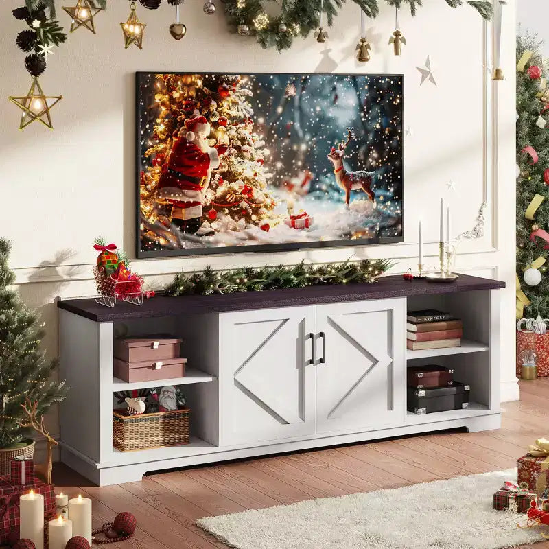 EROMMY 70 Wood TV Stand With Adjustable Shelves