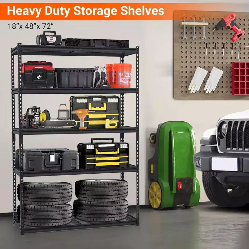 5-Tier Garage Shelving, 2500 Lbs Adjustable Metal Storage Shelves, Capacity Heavy Duty Shelving Unit for Garage, Industrial Utility Shelf Storage
