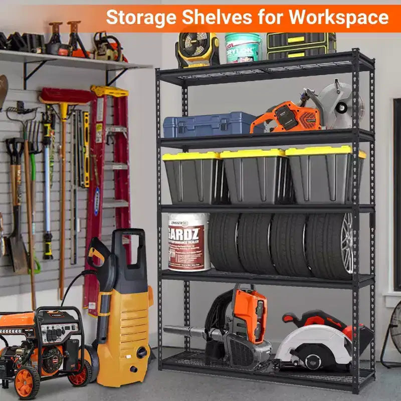 Étagère de garage à 5 niveaux, étagères de rangement en métal réglables de 2500 lb, unité d'étagères robustes de grande capacité pour garage, étagère de rangement utilitaire industrielle