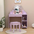Coiffeuse GustoWave pour enfants avec miroir et tabouret, bibliothèque, tiroir de rangement et étagères pour filles de 3 à 9 ans, violet