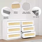 Commode double à 6 tiroirs pour chambre à coucher, commode large et commode bohème, organisateur de rangement en bois pour placard, salon, entrée