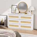 Commode double à 6 tiroirs pour chambre à coucher, commode large et commode bohème, organisateur de rangement en bois pour placard, salon, entrée