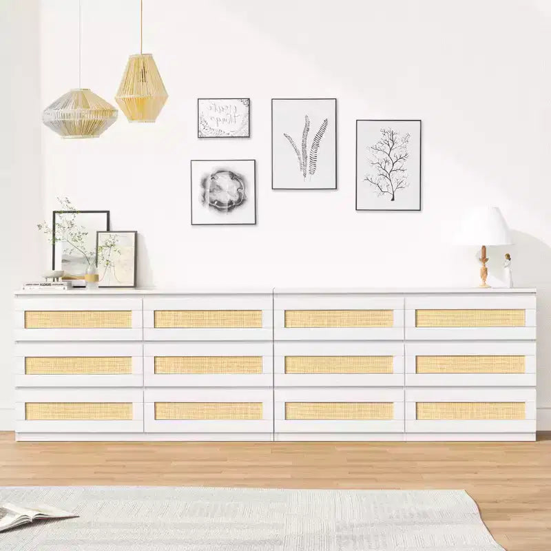 Commode double à 6 tiroirs pour chambre à coucher, commode large et commode bohème, organisateur de rangement en bois pour placard, salon, entrée