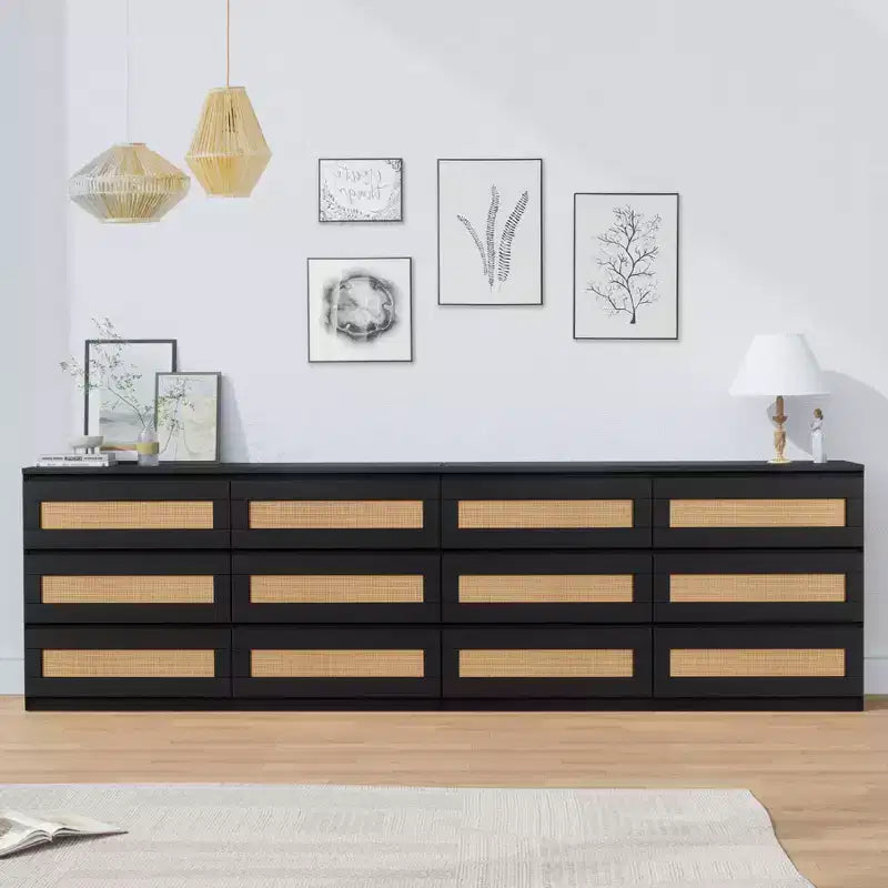 Commode double à 6 tiroirs pour chambre à coucher, commode large et commode bohème, organisateur de rangement en bois pour placard, salon, entrée
