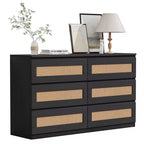 6 Drawer Double Dresser for Bedroom, Wide Chest of Drawers & Boho Dresser, Wooden Storage Organizer for Closet, Living Room, Entryway