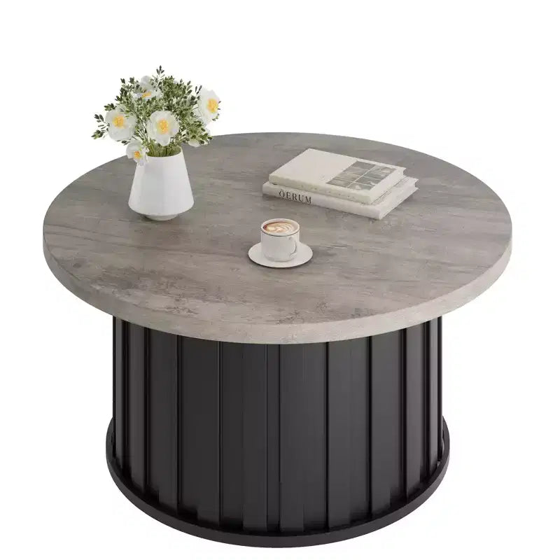 GustoWave Petite table basse, Table basse ronde avec base en métal pour petit espace, Appartement