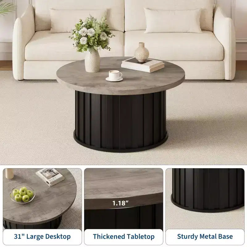 GustoWave Petite table basse, Table basse ronde avec base en métal pour petit espace, Appartement