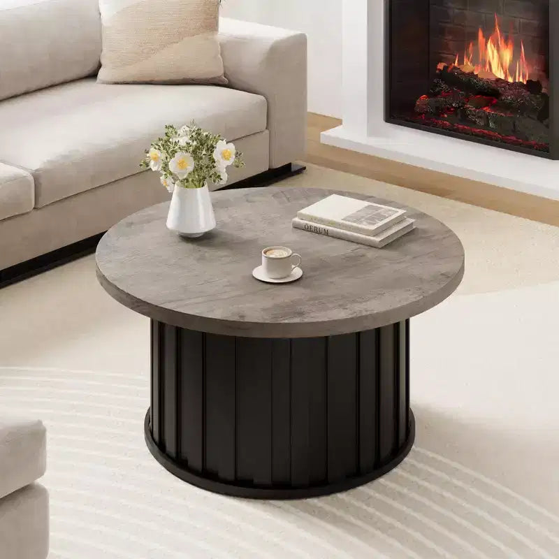 GustoWave Petite table basse, Table basse ronde avec base en métal pour petit espace, Appartement