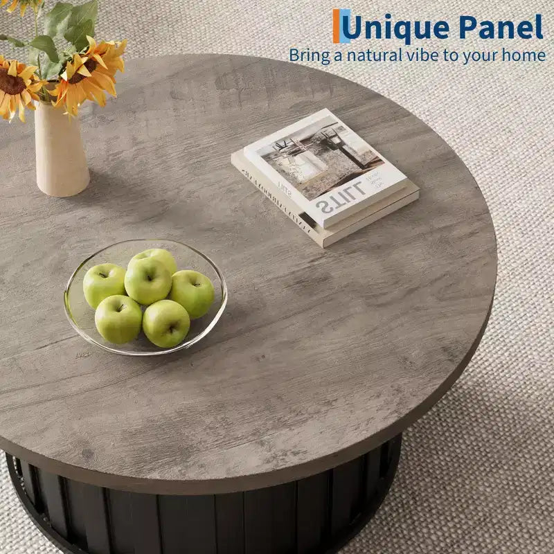 GustoWave Petite table basse, Table basse ronde avec base en métal pour petit espace, Appartement