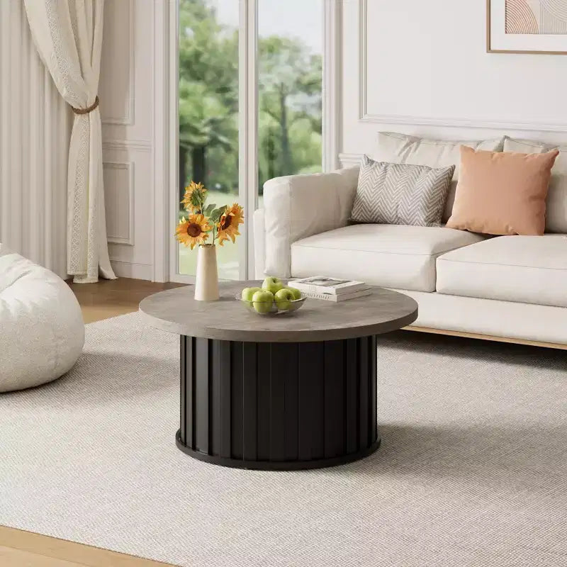 GustoWave Petite table basse, Table basse ronde avec base en métal pour petit espace, Appartement