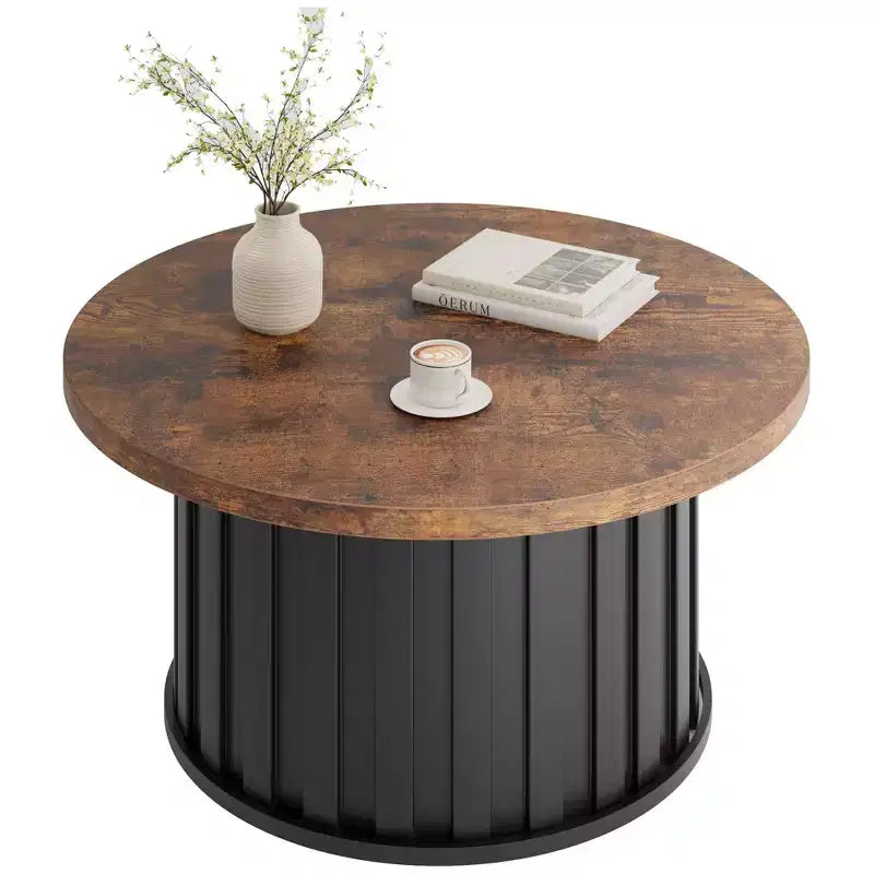 GustoWave Petite table basse, Table basse ronde avec base en métal pour petit espace, Appartement