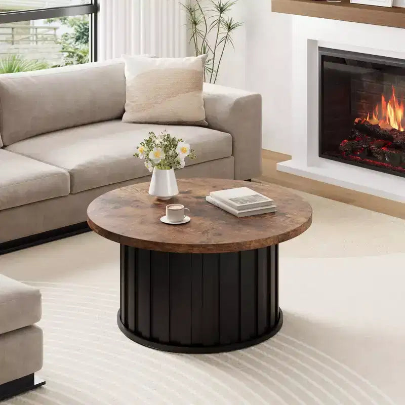 GustoWave Petite table basse, Table basse ronde avec base en métal pour petit espace, Appartement