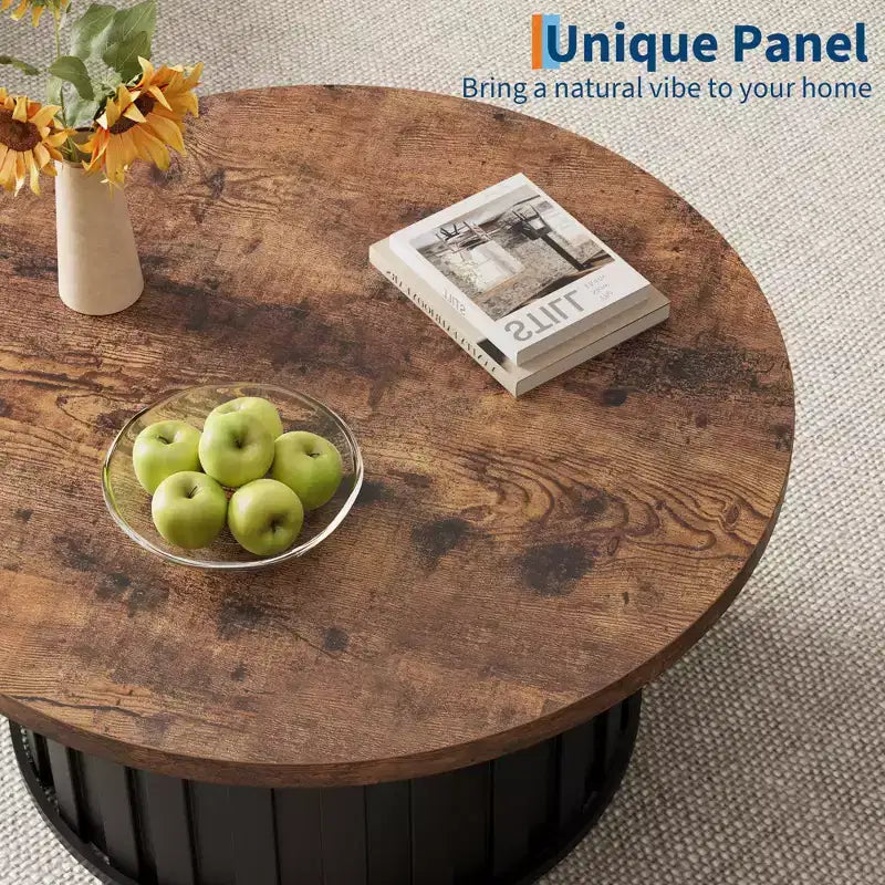 GustoWave Petite table basse, Table basse ronde avec base en métal pour petit espace, Appartement