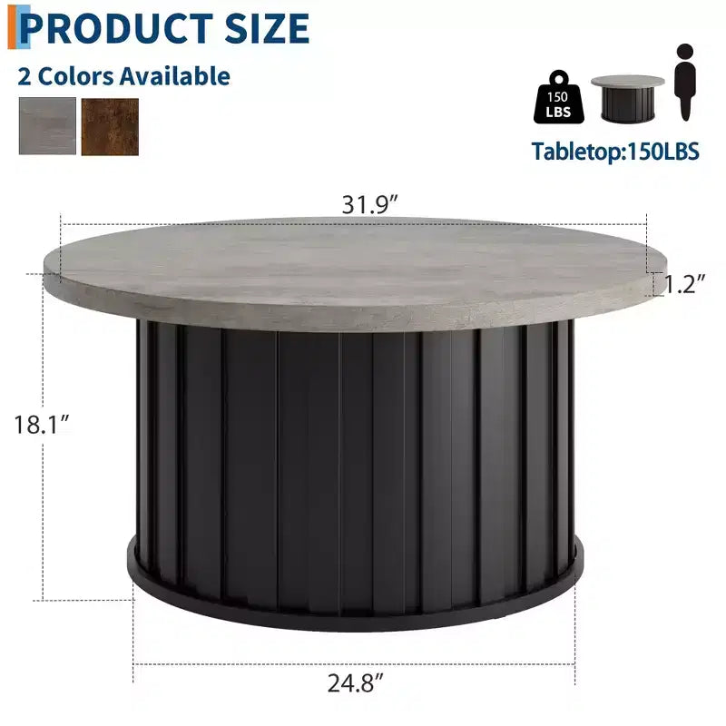 GustoWave Petite table basse, Table basse ronde avec base en métal pour petit espace, Appartement