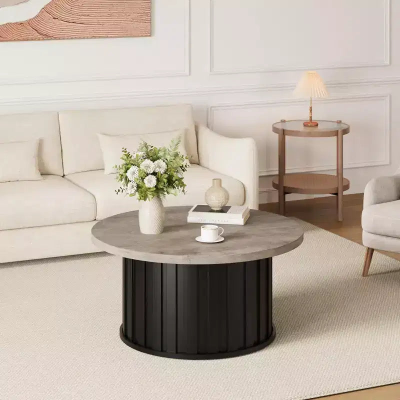 GustoWave Petite table basse, Table basse ronde avec base en métal pour petit espace, Appartement
