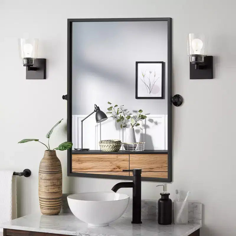 Pexfix Miroir Mural Pivotant Encadré en Métal pour Salle de Bain, Réglable Mural pour Décoration Murale Moderne