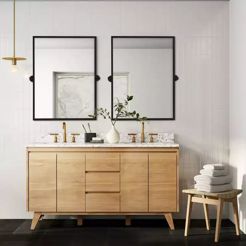 Pexfix Miroir Mural Pivotant Encadré en Métal pour Salle de Bain, Réglable Mural pour Décoration Murale Moderne