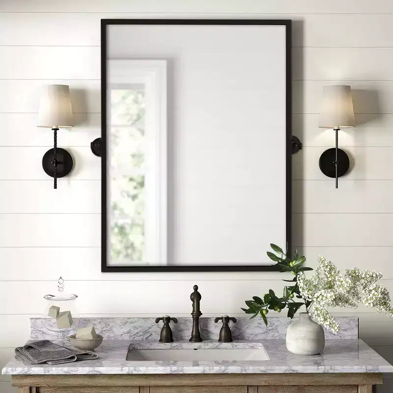 Pexfix Miroir Mural Pivotant Encadré en Métal pour Salle de Bain, Réglable Mural pour Décoration Murale Moderne