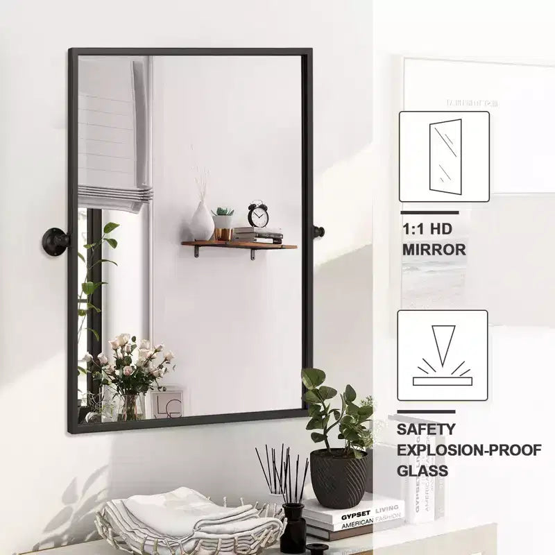 Pexfix Miroir Mural Pivotant Encadré en Métal pour Salle de Bain, Réglable Mural pour Décoration Murale Moderne